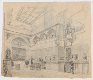 Ausstellung mit Gemälden von Ferdynand Ruszczyc, verso Details der Ausstellung von Ferdynand Ruszczyc