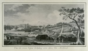 MALASPINA, Alejandro (1754-1809). Italienisch-spanischer Navigator und Entdecker.; BRAMBILA, Fernando (1763-1834). Maler. Australien (18. Jh.). Englische Kolonie New South Wales. Zeichnung von Fernando Brambila, die die wissenschaftliche Expedition von Ale von Fernando Brambila