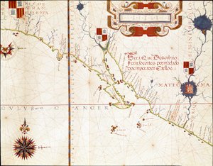 Ansicht der Westküste Mexikos und Südkaliforniens - Karte von Fernao Vaz Dourado