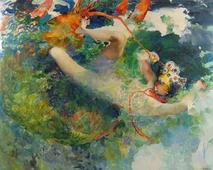 Prinzessin Vasilisa und der Riesenhummer nach dem Märchen Feuervogel und Prinzessin Vasilissa von Filipp Andreevic Maljavin