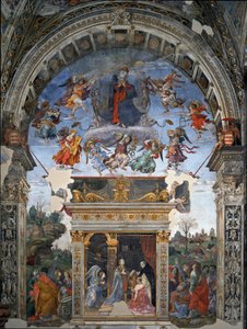 Himmelfahrt der Jungfrau und darunter St. Thomas von Aquin, der Maria Kardinal Oliviero Carafa vorstellt