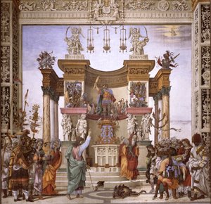 St. Philipp exorziert den Dämon aus dem Tempel des Mars, Südwand der Strozzi-Kapelle, ca. 1497-1502