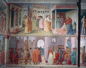 Die Heilung des Gelähmten und die Auferweckung der Tabitha, Der heilige Petrus konfrontiert Simon Magus vor Nero und Das Martyrium des Heiligen Petrus (Fresken)