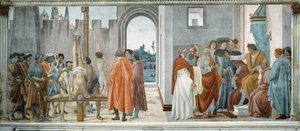 Der Streit zwischen Simon dem Zauberer (dem Magier oder Simon von Samaria, gestorben 65) (mit Nero (37-68) auf dem Thron) und die Kreuzigung des heiligen Petrus (Der Streit mit Simon Mago und die Kreuzigung des heiligen Petrus) - Fresko von Filipino Lippi  von Filippino Lippi