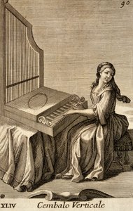 Frau spielt das vertikale Cembalo