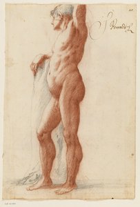 Stehende männliche Figur, nach links gewandt und an einen Baumstamm gelehnt von Filippo Esegrenio