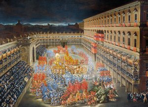 Feierlichkeiten im Palazzo Barberini zu Ehren der Ankunft von Königin Christine von Schweden in Rom im Jahr 1656 (Detail)