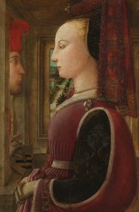 Porträt einer Frau mit einem Mann am Fenster, ca. 1440