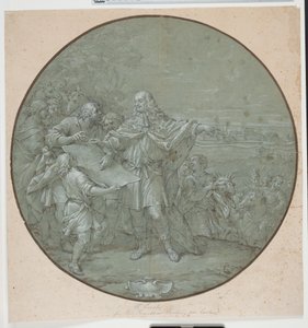Cosimo III. befestigt den Hafen von Livorno. Gezeichnete Vorlage für eine Silberplatte, eine der sogenannten "piatti di S. Giovanni" von Filippo Luzi