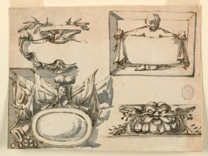 Ein Wappen, eine Trophäe, ein Etikett, ein dekoratives Motiv für ein Fries, 1750–1775 von Filippo Marchionni