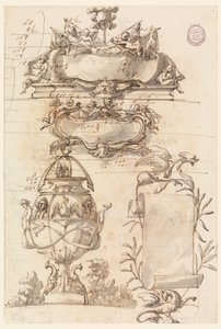 Zwei Wappenschilder, dekorative Vase und eine Schriftrolle von Filippo Marchionni