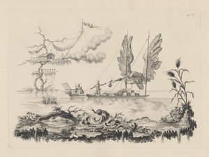 Boot mit Flügeln als Segel von Filippo Morghen