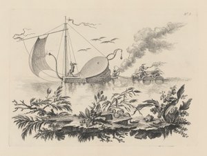 Art und Weise, Waren auf Flößen zu transportieren, die von einem Blasebalg gezogen werden von Filippo Morghen