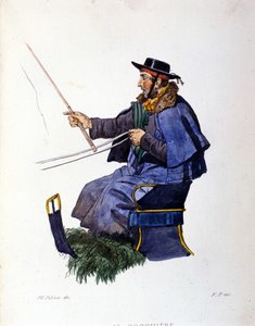 Kleines Gewerbe der Stadt Neapel: der Kutscher. Gravur nach einem Gemälde von F. Palizza. Aus einem Werk von Francesco de Bourcard „Costumi del regno di Napoli“