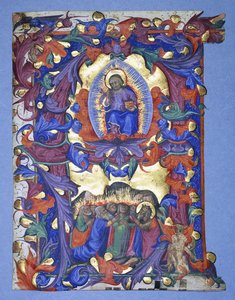 Eine große historiierte "A" mit einer Darstellung der Himmelfahrt, ca. 1450