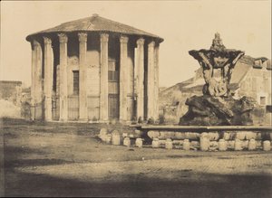 Tempel der Vesta und Brunnen, Piazza Bocca della Verità, ca. 1855