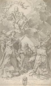Schutzheilige von Bologna blicken zur Jungfrau, die in den Wolken sitzt..., 1640-50 von Flaminio Torre
