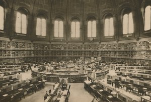 Lesesaal der Großen Bibliothek im Britischen Museum vom Eingang aus gesehen, um 1935 von Fleming
