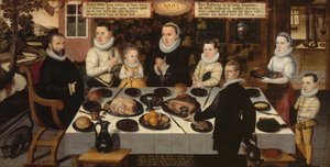 Eine protestantische Familie beim Abendessen von Flemish School