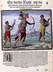 Eine Seite aus dem Buch "Kleine Reisen, auf Deutsch, Teil I: Pigafettas Kongo", 1597 von Flemish School