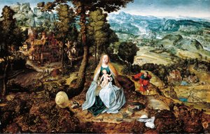 Eine weite Landschaft mit der Rast auf der Flucht nach Ägypten, Antwerpener Schule, ca. 1520
