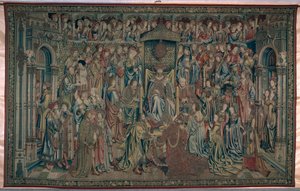 Bathseba wird am Hof empfangen, Wandteppich von David und Bathseba, ca. 1510-15 von Flemish School