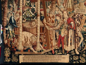 Die Legende vom Heiligen Kreuz (La leyenda de la Santa Cruz, de legende van het Heilig Kruis). (Detail) Ca. 1450. 430x1120cm. von Flemish School