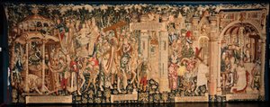 Kathedrale (La Seo, Catedral del Salvador de Zaragoza). Das Wandteppichmuseum. Flämischer Wandteppich. Die Legende vom Heiligen Kreuz (La leyenda de la Santa Cruz). Ca. 1450. 430x1120cm.