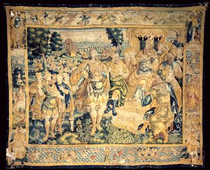 Kathedrale. Innenraum. Flämischer Wandteppich. Die Geschichte von Judas Makkabäus (?). Herkunft Oudenaarde. Unidentifizierte Markierungen unten rechts. Ca. 1575-1610.