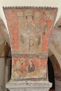 Daniel in der Löwengrube, darunter St. Julian, seine Frau und Jesus Christus, Wandgemälde aus der Krypta, ca. 1480-1540 von Flemish School
