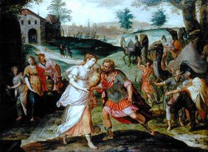 Eliezer und Rebecca am Brunnen, ca. 1580 von Flemish School