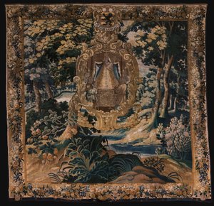 Flämische Tapisserie. Landschaft mit der schwarzen Madonna. Atelier von Oudenaarde. 1665. von Flemish School