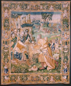 Flämischer Wandteppich. Alexander wird eine Krone angeboten. Atelier von Oudenaarde. 17. Jahrhundert von Flemish School