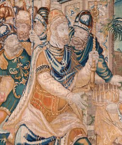 Flämischer Wandteppich. Alexander wird eine Krone angeboten. Atelier von Oudenaarde. 17. Jahrhundert. von Flemish School