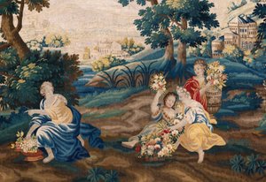 Flämischer Wandteppich. Ende 17. Jahrhundert. Eigentum der Kirche Sint-Walburgakerk Oudenaarde (Dekenij van de Sint-Walburga). von Flemish School