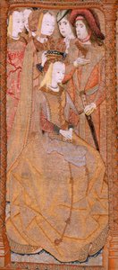 Flämischer Wandteppich. Serie Andacht Unserer Lieben Frau oder Goldene Tücher. Die Krönung der Jungfrau. Vierter Wandteppich der Serie. Modell Zeichner aus dem Kreis von Colyn de Coter. Herstellung Pieter van Aelst, Brüssel. Ca. 1500-15 von Flemish School