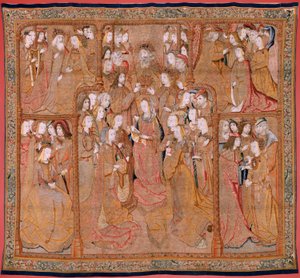 Flämische Tapisserie. Serie Hingabe an Unsere Liebe Frau oder Goldene Tücher. Die Krönung der Jungfrau. Vierter Wandteppich in der Serie. Modell Zeichner aus dem Kreis von Colyn de Coter. Herstellung Pieter van Aelst, Brüssel. Ca 1500-1515.