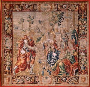 Flämischer Wandteppich. Serie Esau und Jakob. Jakob versammelt seine Frauen vor der Flucht nach Kanaan. Zweite Hälfte des 16. Jahrhunderts. von Flemish School
