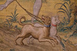 Flämischer Wandteppich. Serie Fabel des Ovidius: Der Raub des Ganymedes. Atelier Willem de Pannemaker, Brüssel. Vor 1556. (Detail) von Flemish School