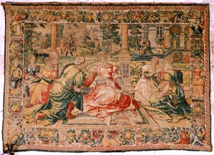 Flämischer Wandteppich. Serie Mark Anton und Kleopatra. Kleopatra und ihr Hof. Zweite Hälfte des 16. Jahrhunderts.