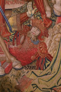 Flämischer Wandteppich. Serie Moralitäten: Die Tugend der Ehren. Ca. 1520. (Detail) von Flemish School