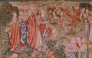 Flemischer Wandteppich. Serie Erlösung des Menschen oder Laster und Tugenden. Auferstehung Christi. Achter Wandteppich in der Serie (erster der in Burgos aufbewahrten). Herstellung Brüssel. Ca. 1510. Stoff Seide und Wolle, 7 Ketten pro cm.