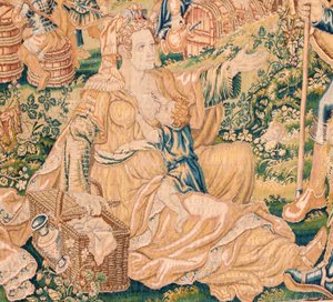 Flämischer Wandteppich. Serie Das Buch Judith. Die Enthauptung von Holofernes. Siebter Wandteppich der Serie. Herstellung Niederlande, Brüssel(?). Zweite Hälfte des 16. Jahrhunderts. Stoff Wolle. Standort Kirche St. Nikolaus von Flemish School