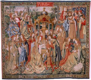 Flämischer Wandteppich. Serie Die Geschichte von David und Bathseba. Bathseba beim Bad. Erstes Panel der Serie. Modell Anonym. Herstellung Unbekannt, Brüssel von Flemish School