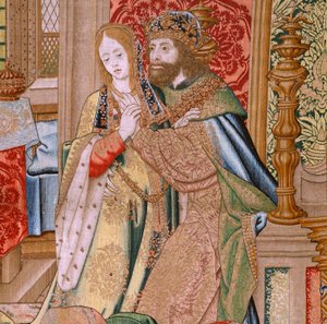 Flämischer Wandteppich. Serie Die Geschichte von David und Bathseba. Hochzeit von David und Bathseba. Zweites Panel der Serie. Modell Anonym. Herstellung Unbekannt, Brüssel. 1505