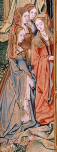 Flämischer Wandteppich. Serie Die Geschichte von David und Bathseba. Hochzeit von David und Bathseba. Zweites Panel der Serie. Modell anonym. Herstellung unbekannt, Brüssel. 1505. Stoff Gold, Seide und Wolle. von Flemish School