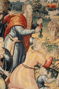 Flämischer Wandteppich. Serie Die Geschichte von Hannibal. Hannibal in Italien. Dritter Wandteppich der erhaltenen. Modelle Anonymer Meister der Niederlande. Brüsseler Herstellung, Werkstatt. Ca. 1570. Stoff Wolle und Seide. 6,5/7 Ketten pro cm. Größe