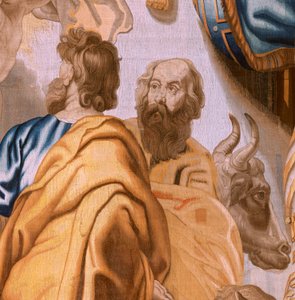 Flämischer Wandteppich. Serie Der Triumph der Eucharistie. Die vier Evangelisten. Elfter Wandteppich der Serie. Modell Peter Paul Rubens. 1626-1628. Herstellung Jan II Raes, Hans Vervoert, Jacques Fobert, Brüssel