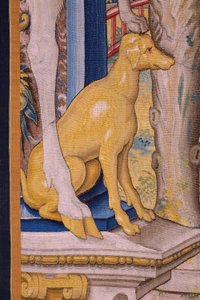 Serie Vertumnus und Pomona: Vertumnus verwandelt sich in einen Bauern (Vertumnus als landbouwer, Vertumno transformado en agricultor). Atelier Willem de Pannemaker. Ca. 1545-1550. (Detail) von Flemish School