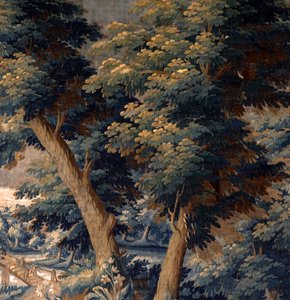 Flämischer Wandteppich. Verdure. Ende 17. Anfang 18. Jahrhundert. Eigentum der Kirche Sint-Walburgakerk Oudenaarde (Dekenij van de Sint-Walburga) (Detail) von Flemish School